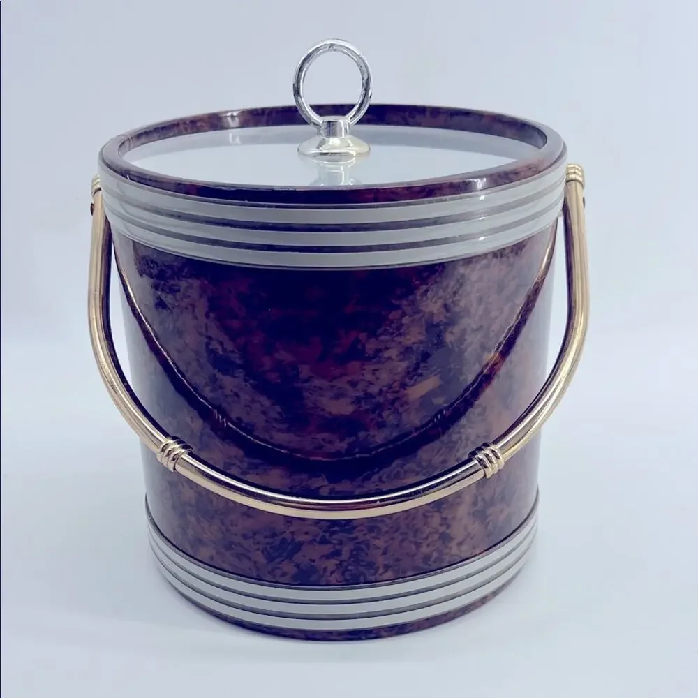 Vintage MCM Mid-Century Modern faux tortoiseshell barware ice bucket